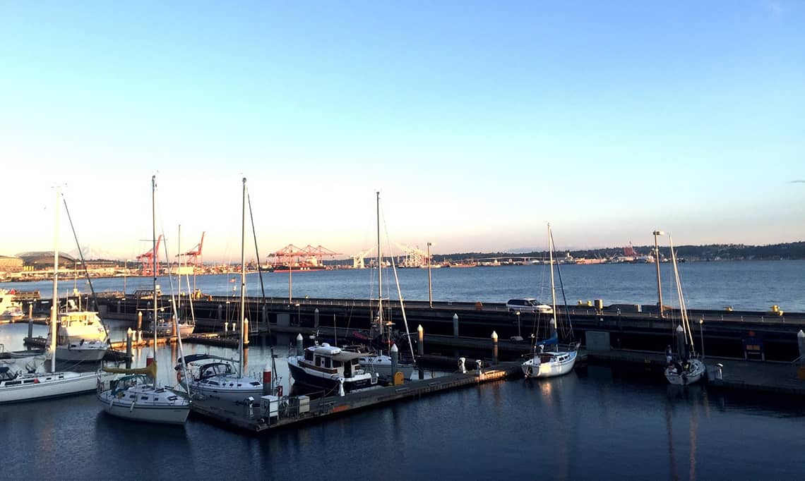 Sunny harbor view downtown Seattle